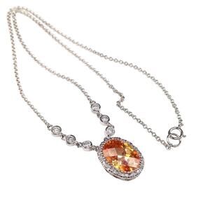 925 Silver Peach CZ Halo Necklace FAS Orange Crystal Pendant 16 Inch